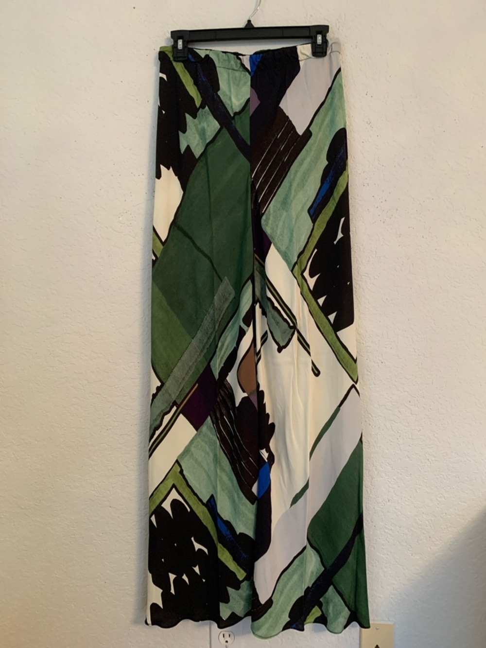 Zara Abstract Print Wide Leg Palazzo Pants - Green, Black, White Size S